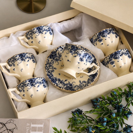 طقم فناجين شاي 6 +6 فناجين بتصميم كلاسيكي فاخر 4-4